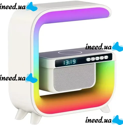 Настольная смарт лампа ночник RGB XM-G3 аккумуляторный с беспроводной зарядкой 15W и Bluetooth колонкой, Блютуз колонка G3 с подсветкой Белая