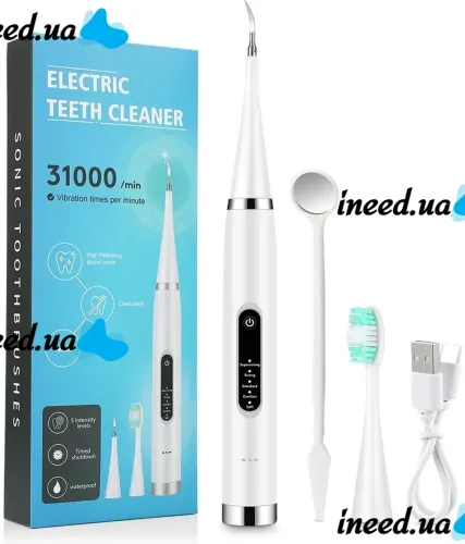 Электрическая зубная щетка скалер Electric Teeth Cleaner MAG-780 ультразвуковая для чистки зубов и удаления зубного камня с зеркалом 5 режимов Белая
