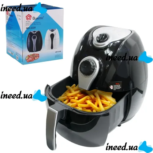Аерофритюрниця мультипіч Domotec Airfryer Ms-3220 4.5 л з функцією аерогрилю для приготування їжі без масла 1300W, безмаслянная фритюрниця Чорна