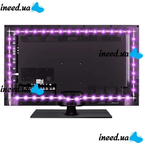 Универсальная светодиодная лента SMD 5050-RGB для подсветки телевизора 2м Разноцветная, Неоновая LED подсветка с пультом от USB повербанка