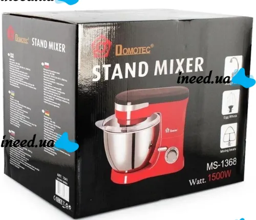 Household planetary mixer dough mixer Domotec MS-1368 1500W with bowl 4 l, Stationary kitchen mixer table for kneading dough 1500 W