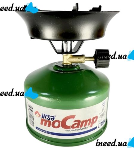 Походная газовая горелка Iksa MoCamp 203 Green с пьезоподжигом, Портативная мини плита для приготовления еды, Баллон для пикника и кемпинга Зеленая