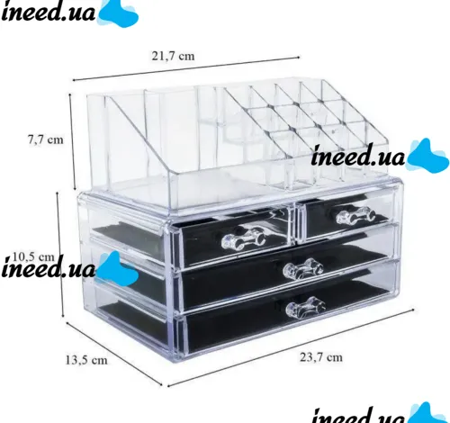 Настольный акриловый органайзер Акриловый Cosmetic Storage Box для косметики и мелочей, Косметический бокс с выдвижными ящиками Прозрачный