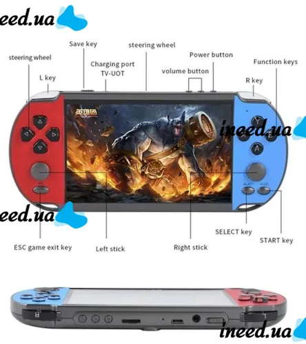 Карманная игровая 16-bit приставка PSP X7 Plus 5.1" дюймов 8GB MP5, Портативная беспроводная приставка с 200 встроенными ретро играми и ТВ выход
