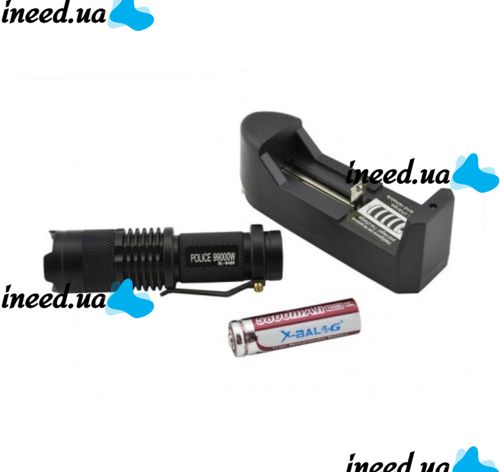 Ручной мини фонарик с линзой Bailong BL-8468 99000W Карманный светодиодный фонарь Supretto X-Balog с функцией зума Черный