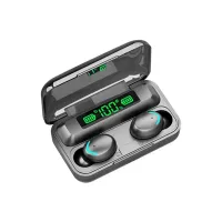 Amoi TWS BTH F9 Wireless Bluetooth Headphones with LED Display and Charge Indicator, Touch Headphones with Built-in 2000 mAh Power Bank Black