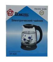 Стеклянный электрочайник Domotec MS-820 черный цветок Black 2000W 2 л, чайник электрический с подсветкой