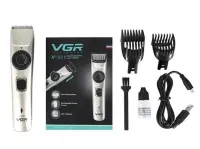 Беспроводная аккумуляторная машинка VGR V-031 для стрижки волос и бороды со сменными насадками 5W, Портативный триммер бритва для бритья, Серебристый