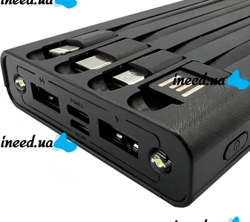 Портативное зарядное устройство Power Bank Z-05 50000 mah c набором 4 кабелей, Внешний аккумулятор зарядка с фонариком Type-C MicroUSB Lightning