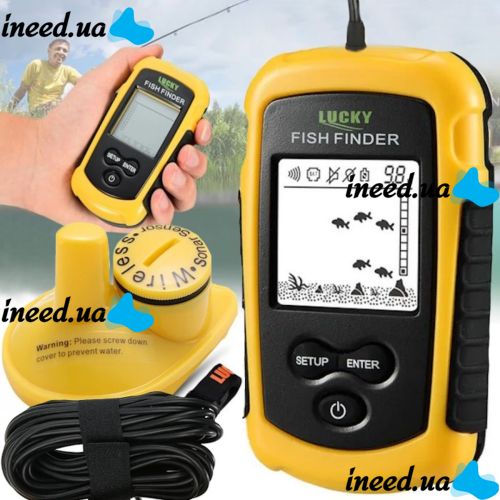 Портативный эхолот Lucky Fish Finder FFW1108-1 с цветным экраном до 100м для поиска рыбы Универсальный проводной рыболокатор для рыбалки Желтый