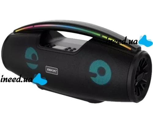 Беспроводная Bluetooth колонка динамик BKK B100 с LED подсветкой 20W с микрофоном, Аккумуляторная блютуз акустика караоке USB SD FM AUX Черная