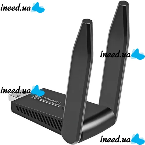 Двухдиапазонный беспроводной Wi-Fi адаптер Digital Lion UWA-05 Wifi репитер с USB 3.0 подключением 2.4 ГГц + 5 ГГц 1300 Mbps 2 антенны UWA05 Черный