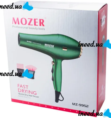 Professional hair dryer Mozer MZ-9952 4000W for drying and styling hair, Electric hair dryer Mozer with cold air blowing and 2 nozzles 2 speeds 3 modes