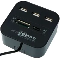 Разветвитель USB Hub Combo C329 7в1 MicroSD MS M2 MMC, Концентратор хаб картридер 3 юсб порта до 480 Мбит/с для компьютера и ноутбука Черный