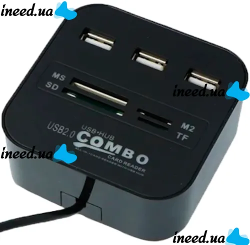 Разветвитель USB Hub Combo C329 7в1 MicroSD MS M2 MMC, Концентратор хаб картридер 3 юсб порта до 480 Мбит/с для компьютера и ноутбука Черный