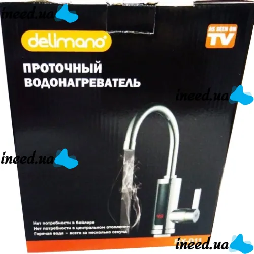 Проточный водонагреватель Delimano RX-011-1 бойлер с экраном, хромированный электрический нагреватель на кран с LCD дисплеем и нижним подключением