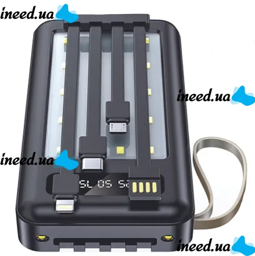 Портативное зарядное устройство Power Bank Z-05 50000 mah c набором 4 кабелей, Внешний аккумулятор зарядка с фонариком Type-C MicroUSB Lightning