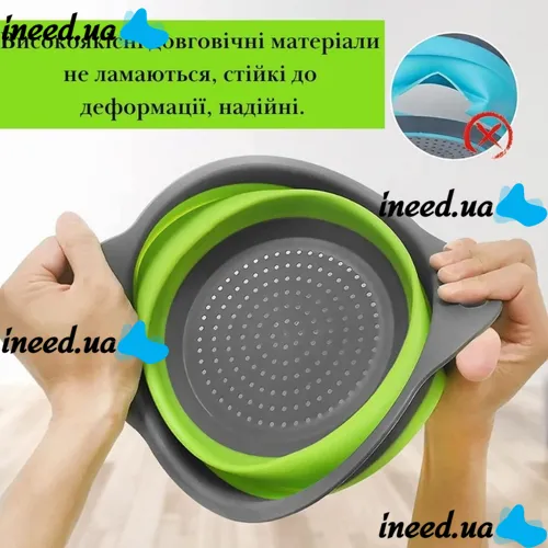 Складні силіконові кошики Kitchen Craft W-86 для овочів і фруктів, комплект з 2 штук, набір друшляків зі зливом для миття 24.5 см, 29 см