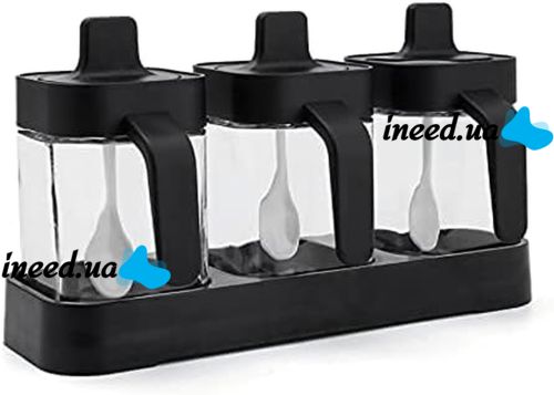 Набор контейнеров баночек Seasoning bottle set XL-730 3 отсека по 400 мл для хранения приправ и специй, Комплект емкостей с крышками и ложками