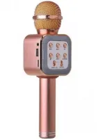 Беспроводной микрофон караоке Wster WS-1818 Bluetooth USB AUX FM со встроенной колонкой и функцией изменения голоса на аккумуляторе в чехле Розовый