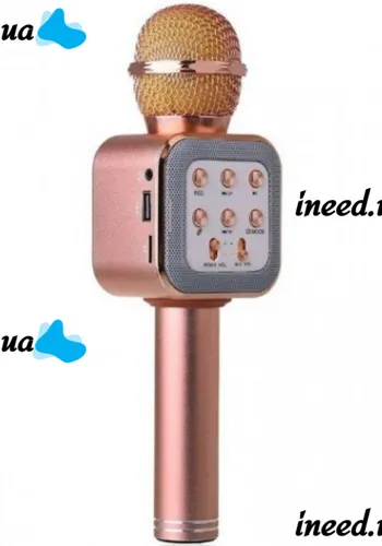Беспроводной микрофон караоке Wster WS-1818 Bluetooth USB AUX FM со встроенной колонкой и функцией изменения голоса на аккумуляторе в чехле Розовый