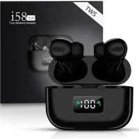Беспроводные наушники TWS AirPro i58 Bluetooth V5.0 в кейсе, Вакуумные USB наушники-гарнитура с шумоподавлением и микрофоном блютуз с кейсом Черные