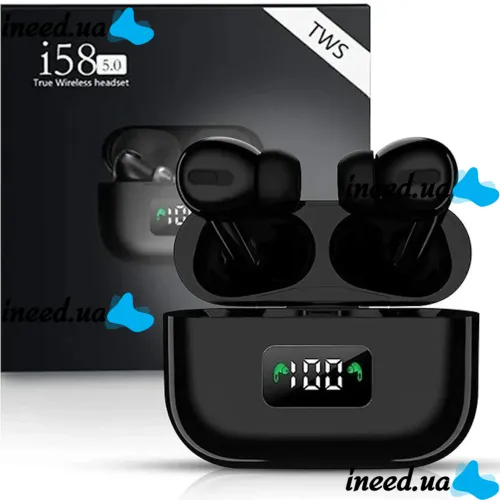 Беспроводные наушники TWS AirPro i58 Bluetooth V5.0 в кейсе, Вакуумные USB наушники-гарнитура с шумоподавлением и микрофоном блютуз с кейсом Черные
