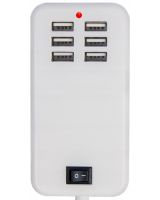 Сетевое зарядное устройство USB Desktop Charger 20W на 6 портов с выключателем, Зарядка адаптер для зарядки телефонов на 6 разъемов от сети Белый