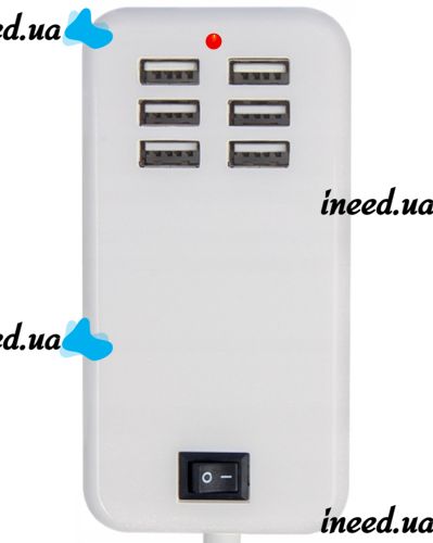 Сетевое зарядное устройство USB Desktop Charger 20W на 6 портов с выключателем, Зарядка адаптер для зарядки телефонов на 6 разъемов от сети Белый