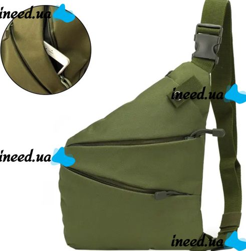 Тактическая нагрудная сумка мессенджер Cross Body Оливковая однолямочная водонепроницаемая мужская барсетка через плечо, кобура олива Кросс боди, Хаки