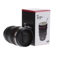 Кружка термос в виде объектива от фотоаппарата Canon EF 24-105, Термокружка объектив 350 мл, Термо чашка с крышкой, Черная