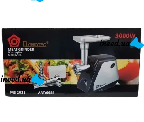 Кухонная электрическая мясорубка Domotec MS-2023 3000W, Бытовая электромясорубка с соковыжималкой и насадкой для колбас и кеббе Домотек 3000Вт Черная