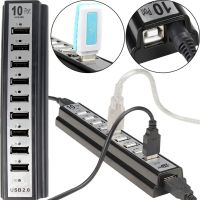 Активный USB хаб Digital YK-185 Black на 10 портов с активной зарядкой, Разветвитель с блоком питания Юсб Hub с 10 выходами для компьютера Черный