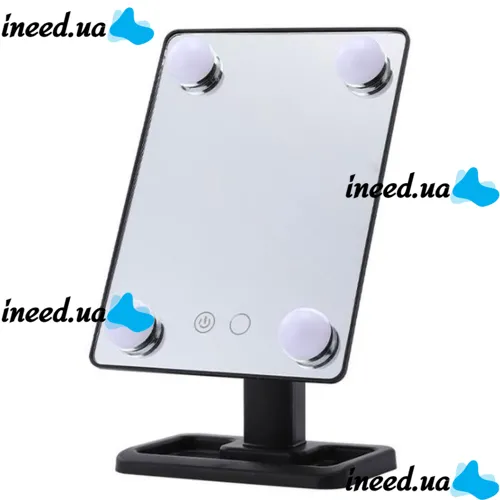 Настольное косметическое зеркало Cosmetie mirror 360 Rotation Angel с LED подсветкой для макияжа, Компактное прямоугольное сенсорное зеркало Черное