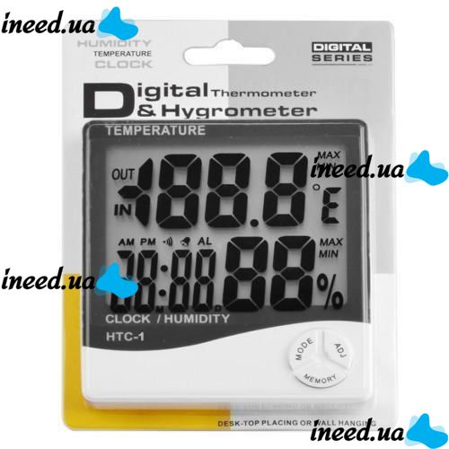 HTC-1 Electronic Room Thermometer LCD Alarm Clock, Calendar, Indoor Humidity Meter, Digital Hygrometer for Home