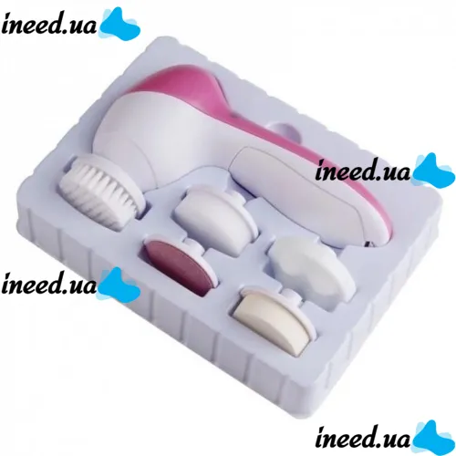 Электрический женский массажер для лица 5 в 1 Multifunction Face Cleaner AE-8782C 5 насадок, Массажная щетка со сменными насадками на батарейках