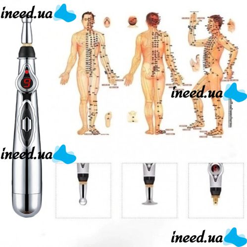 Акупунктурный массажер в форме ручки Massager Pen DF-618, Прибор для точечного массажа всего тела Серый, Электронная акупунктурная ручка для лица