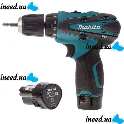 Makita DF330DWE rechargeable screwdriver 12V 2AH Li-Ion + spare battery in a case and a set of tools