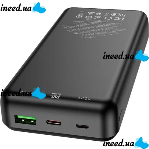 Внешний аккумулятор с быстрой зарядкой Power Bank Hoco J87A 20000mAh PD20W+QC3.0(22.5W), Портативная батарея повербанк Хоко с выходом Type-C Черный