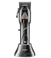 Беспроводной триммер для бритья VGR V-653, Аккумуляторная окантовочная машинка для стрижки волос и бороды с подставкой и насадками 10W V653 Черный
