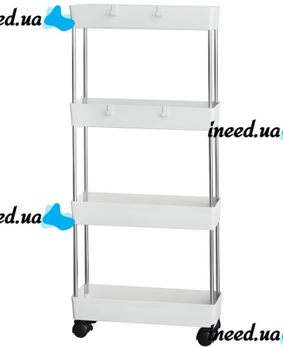 Підлогова вузька Полиця органайзер Bathroom Rack XYX-2020 на 4 яруси для кухні та ванної на коліщатках 40x22, 5x90 см, етажерка MAG-740 4 рівня Біла