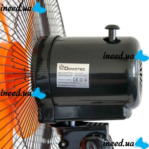 Підлоговий вентилятор Domotec MS-1619 40 см stand fan 16" дюймів 40W помаранчевий Домотек Orange на телескопічній ніжці з поворотом і нахилом