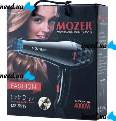 Профессиональный фен Mozer MZ-5919 4000W для сушки и укладки волос, Электрический фен Мозер с холодным обдувом и концентратором 2 скорости 2 режима