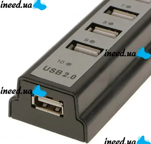 Активный USB хаб Digital YK-185 Black на 10 портов с активной зарядкой, Разветвитель с блоком питания Юсб Hub с 10 выходами для компьютера Черный