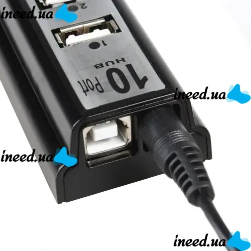Активный USB хаб Digital YK-185 Black на 10 портов с активной зарядкой, Разветвитель с блоком питания Юсб Hub с 10 выходами для компьютера Черный