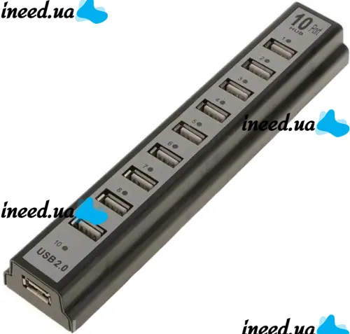 Активный USB хаб Digital YK-185 Black на 10 портов с активной зарядкой, Разветвитель с блоком питания Юсб Hub с 10 выходами для компьютера Черный