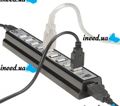 Активный USB хаб Digital YK-185 Black на 10 портов с активной зарядкой, Разветвитель с блоком питания Юсб Hub с 10 выходами для компьютера Черный