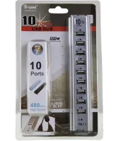 Активный USB хаб Digital YK-185 Black на 10 портов с активной зарядкой, Разветвитель с блоком питания Юсб Hub с 10 выходами для компьютера Черный