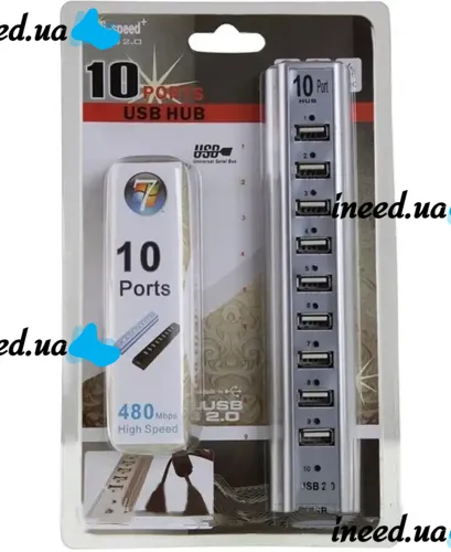 Активный USB хаб Digital YK-185 Black на 10 портов с активной зарядкой, Разветвитель с блоком питания Юсб Hub с 10 выходами для компьютера Черный