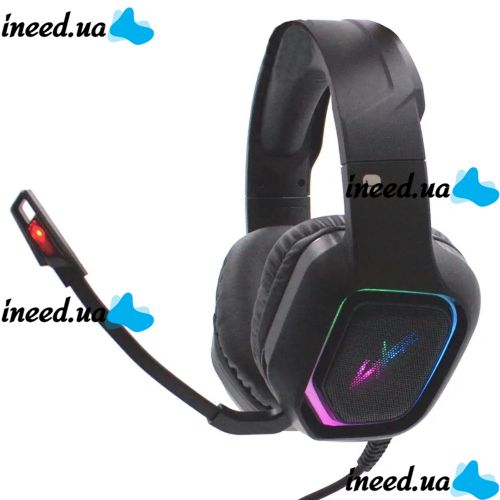 Игровые проводные наушники Cyberpunk CP-007 с подсветкой и микрофоном Геймерские полноразмерные наушники с гарнитурой для ПК и ноутбука 96491 Черные